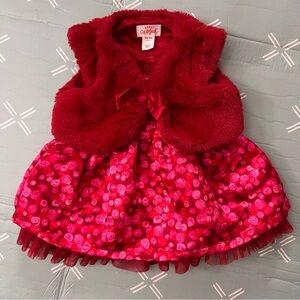 Cat & Jack Red Newborn Dress with Faux Fur Vest